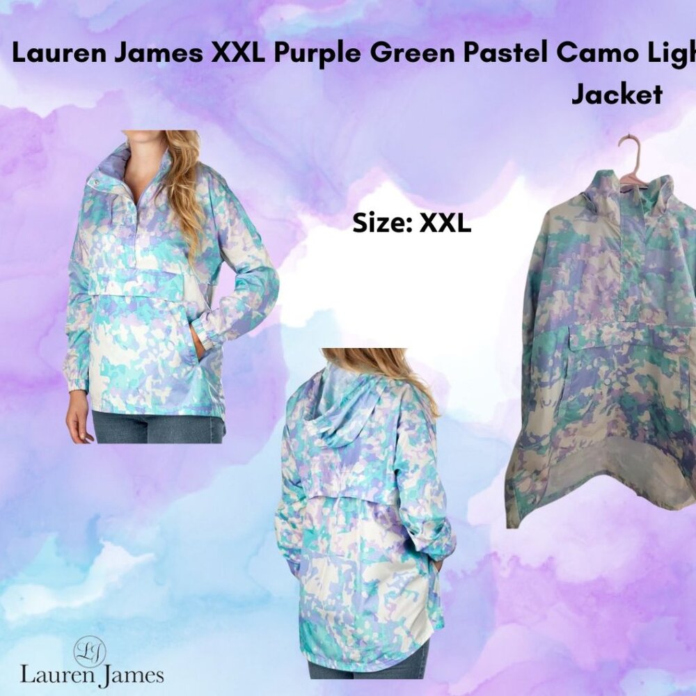 Lauren James XXL Purple/Blue Pastel Camo Lightweight Hooded Anorak Windbreaker